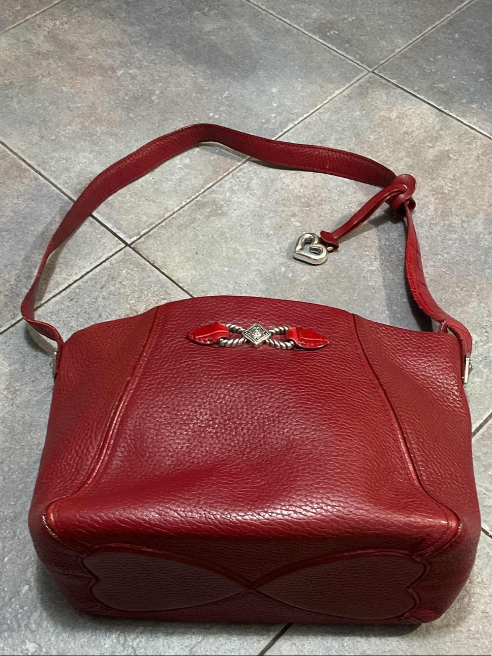Brighton Red Pebbled Leather Shoulder Bag with Heart Charm